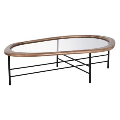 Home ESPRIT Mesa de Centro Marrón Negro Cristal Madera de Abeto 120 x 69 x 33 cm