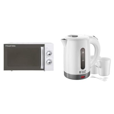 Russell Hobbs RHM1731 INSPIRE White 17 Litre Manual Microwave & Electric 0.85L Travel Kettle, Small & Compact, Dual voltage, Ideal for abroad/caravan
