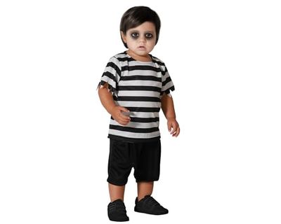 Atosa | Déguisement fantôme pour bébé garçon | Déguisements de voleur pour Halloween, Carnaval, Soirées à thème| Comprend un t-shirt rayé et un pantalon noir | Confortable et original | 6-12 mois
