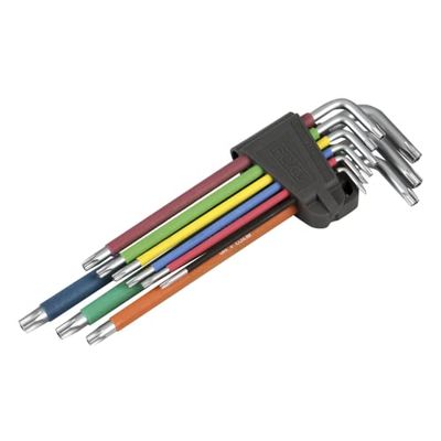 Alyco 193148 - Conjunto de 9 chaves Torx de bola de diamante magnéticas extralongas Cr-V S2 em suporte plástico 1,5 a 10