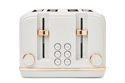 Salcombe Grey & Copper Toaster 4 Slice - Adjustable Browning Control, Retro Style, Wide Slot Stainless Steel Housing - Self-Centering Function - Easy to Clean Grey 2300W