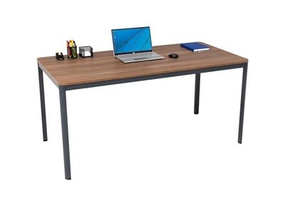 furni24 MA10785 Bureau, Bois, Noyer/Anthracite, 160 cm x 80 cm x 75 cm