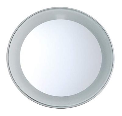 TWEEZERMAN Miroir cosmétique avec éclairage (grossissement 15x, lumière LED, miroir de courtoisie avec ventouses, 9 cm de diamètre), argent