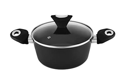 Venga! 20 cm Cooking Pot with Lid, 2.5 L Capacity, Non-Stick Coated, Dishwasher Safe, Turbo-Induction Bottom, Soft-Touch Ergonomic Handles, Black/Silver, VG POT 3000