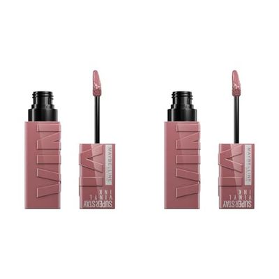 Maybelline New York Lip Colour, Smudge-free, Long Lasting up to 16h, Liquid Lipstick, Shine Finish, SuperStay Vinyl Ink, 110 Awestruck (Pack of 2)
