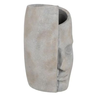 BigBuy Home Vaas grijs cement gezicht 21 x 18 x 32,5 cm