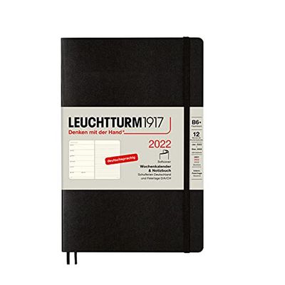 Leuchtturm1917 363566 Weekly Calendar & Notebook 2022 Softcover Paperback (B6+), 12 Months, Black, German