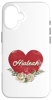 Hialeah Florida City USA Vintage Vacation Heart Roses Custodia per iPhone 16
