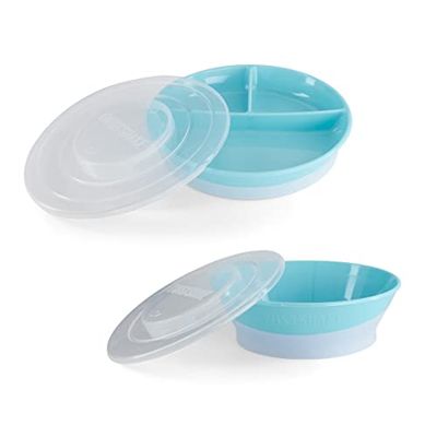 Twistshake Barnservis Set | 3-delad tallrik + Barnskål | BPA-fri Barntallrik och Barnskål | Matträningskit för barn | Babytallrik och Babyskål | Bebisprodukter | Blå