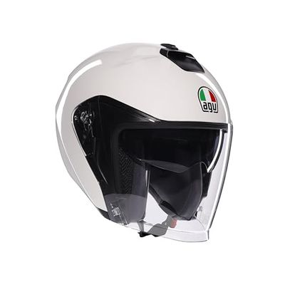 AGV - IRIDES E2206, Motorbike Open Face Helmet, Motorcycle Jet Helmet Unisex with Anti-Scratch and UV-Protective Visor, Materia White, S
