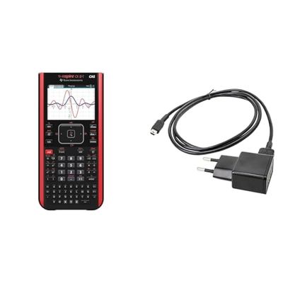 Texas Instruments TI-NSP CX II CAS FC (NSCXCAS2FC8E1A) & NETZTEIL, Alimentatore di rete/caricatore TI-Nspire, Nero