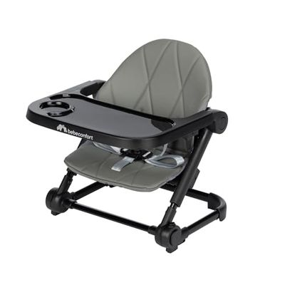 Bebeconfort Moly, zitverhoger voor baby en peuter, 6 maanden - 3 jaar, 9-15 kg, lichtgewicht draagbare stoelverhoger, compact inklapbaar, 3 instelbare hoogtes, 3 eetbladposities, Tinted Grey