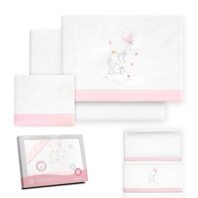 Interbaby Beddengoedset voor kinderbed, 50 x 80 cm, voor baby's, winter, flanel, model olifant, wereldbol, hart, inclusief hoeslaken, laken en kussensloop