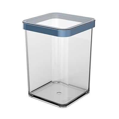 Rotho Loft Square storage jar 1l with lid and seal, Plastic (SAN) BPA-free, blue/transparent, 1l (10.0 x 10.0 x 14.2 cm)
