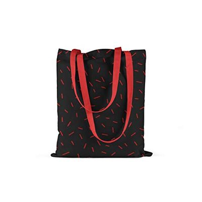 Bonamaison Printed Tote Bag, Reusable Grocery Bag, Shopping Bag, Machine Washable, Foldable, Canvas Cloth Bag with Red Handles, Size: 34x40 Cm