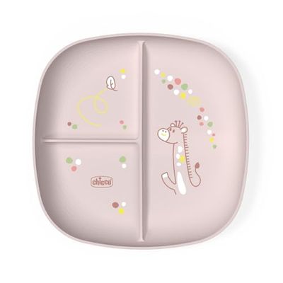Chicco Plato de Comida para Bebés y Niños, Plato de Comida con 3 Compartimentos para Descubrir Nuevos Sabores, Lavable en el Lavavajillas, Apto para Microondas, Sin BPA, 12+ Meses, Rosa