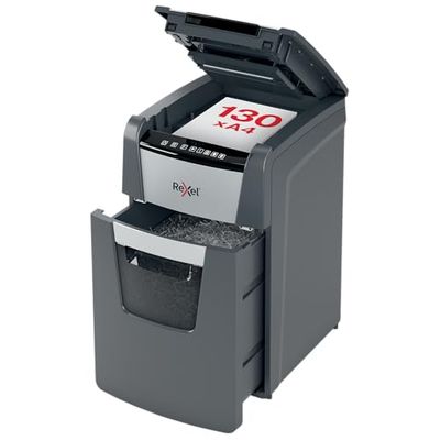 REXEL Optimum Auto Feed+ 130X, Distruggidocumenti Automatico, 130-150 Fogli (80-70 gr/mq), Taglio a Frammento, Livello di Sicurezza P-4, per Piccoli Uffici, Capacità 44 Litri, 2020130XEU
