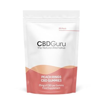 CBD Guru CBD Peach Rings 25mg 25 Pack - PeachFlavour Broad Spectrum CBD Bottles for Sleep & Anxiety Support, 750mg Total CBD