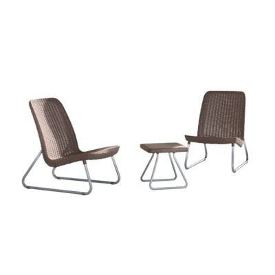 Keter Rio conjunto de jardim ou terraço exterior 2 cadeiras e mesa, resina com acabamento em vime plano, cor castanha