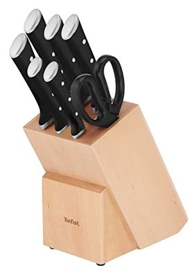 Tefal Ice Force Ensemble 8 pièces Bloc couteaux de cuisine + 6 couteaux + Ciseaux, Lame acier inoxydable allemand, Garantie 10 ans, Coupe et tranchant haute performance K232S714