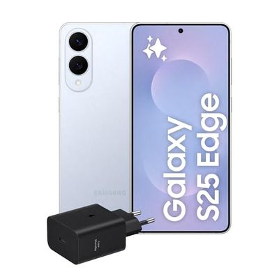 SAMSUNG Galaxy S25 Edge con caricatore EP-T4511NBEGEU, Smartphone AI con 3 anni di Garanzia del produttore, RAM 12GB, 256GB, Titanium Icyblue