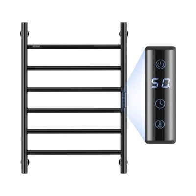 VEVOR Radiateur Sèche-Serviettes Électrique 6 Barres, Porte-Serviettes Chauffant Mural, Chauffe-Serviettes à Température Réglable, Étanche IPX5, avec Minuterie et Écran LED, Salle de Bain, Noir