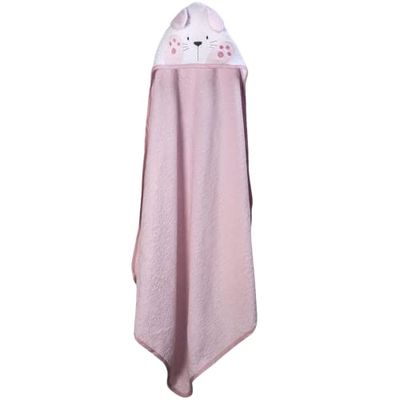 Ti TIN Szlafrok kąpielowy dla dzieci z kapturem ze 100% bawełny, miękki i chłonny kaptur z uszami zająca, w kolorze różowym, 100 x 100 cm (materiał frottee)