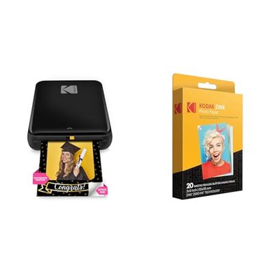 KODAK Step Impresora Móvil com Tecnologia Zink - Imprime Fotos Adhesivas de 2X3 Pulgadas & Papel Fotográfico Zink Premium de 2X3 Pulgadas (20 Hojas) Compatible con Smile, Step, Printomatic.