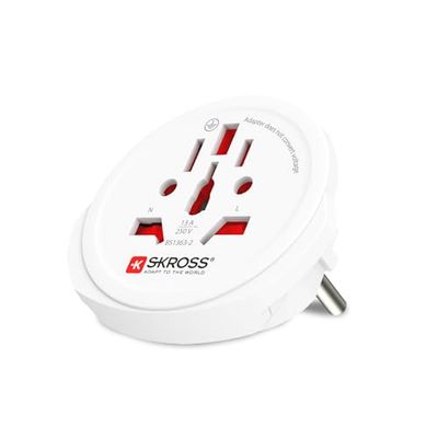 SKROSS | 1.500211-E | World to Europe | Adattatore da Viaggio | Mondo per Europa - Tensione e Potenza: 100V - 1600W / 250V - 4000W - Protezione Antiscossa Kid Safe