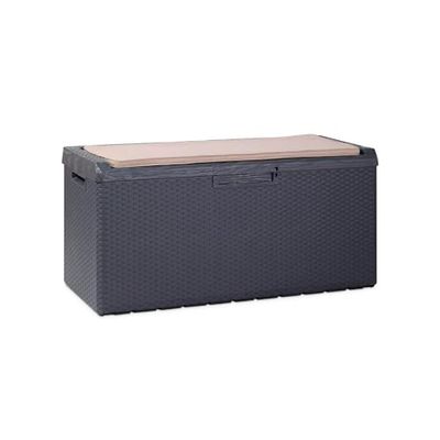 Avilia Förvaringslåda med sits och avtagbar kudde för utomhusbruk – resväska med hjul, väderbeständig, av polypropen, 340L, 123 x 54 x 59 cm, antracit