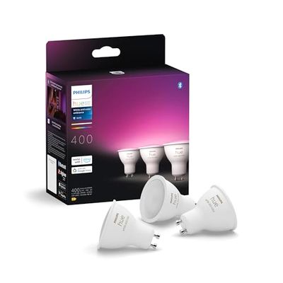 Philips Hue Faretto Smart GU10, Luce Bianca e Colorata (3 pezzi), 400lm, Compatibile con Bluetooth, Controllo vocale con Alexa, Apple Home e Google Assistant
