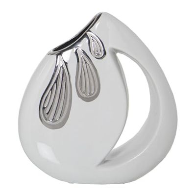 Alexandra House Living Vase White Silver Ceramic 9 x 21 x 23 cm