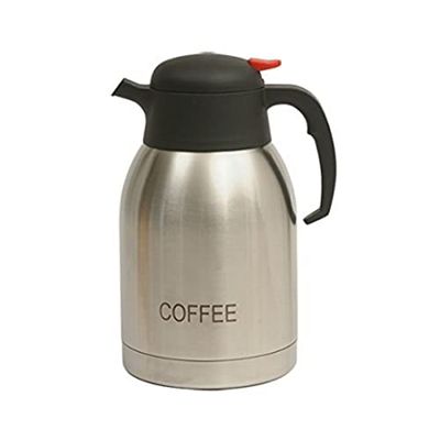 Genware NEV-V2099COFFEE Vacuum Push Button Inscribed Coffee Jug, Stainless Steel, 2.0 L