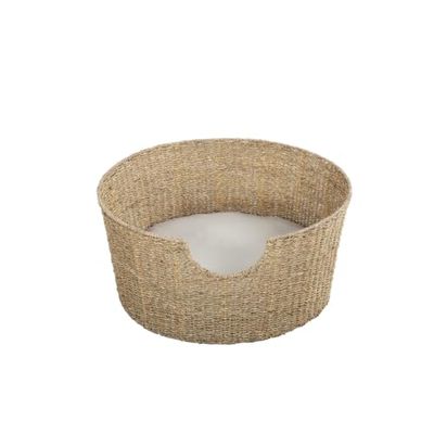 BAÏTA Panier Rond Athena pour Chien/Chat en jonc de mer Coussin Inclus, Taille M/L diamètre 55 cm, Couchage pour Animal de Compagnie Effet Osier