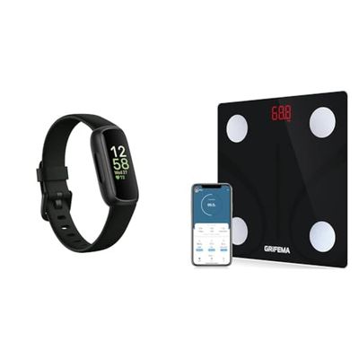 Fitbit Inspire 3 Activity Tracker with 6-months Premium Membership Included, up to 10 days battery life & GRIFEMA GA2001 Weighing Scales for Body Weight and Fat, Digital Bathroom Scales, Weight Scales