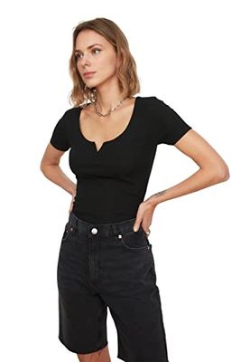 Trendyol Vrouwen normale standaard vierkante kraag gebreide blouse, Zwart, L