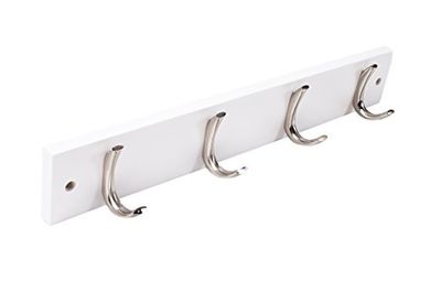 Merriway BH03321 Small Single Ribbed Hooks x 4 Satin Nickel on White Rail, Multi-Colour