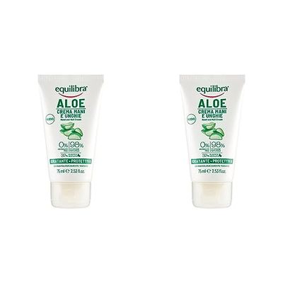 Equilibra Corpo, Aloe Crema Mani e Unghie, Crema Mani a Base di Aloe Vera, Svolge un'Azione Idratante, Lenitiva, Protettiva e Riequilibrante sulla Pelle, Rapido Assorbimento, 75 ml (Confezione da 2)