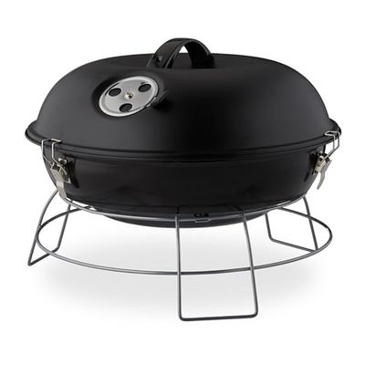 Relaxdays Noir Barbecue Rond, Portable, Couvercle, Pique Nique, Grosse Surface de Cuisson,Charbon de Bois d.36 cm