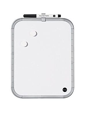 Bi-Office Lavagna Magnetica Easy Cancellabile a Secco, 28 x 36 cm, Lavagnetta Con Cornice Grigia, Incluso 1 pennarello e 2 calamite