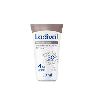 Ladival Antioxidant solskyddskräm ansikte 50+ med anti-lution-komplex av vitamin C och E, med 4-vägs cellskydd, svettbeständig, 50 ml