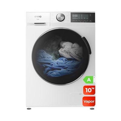 EVVO Lavadora 10kg, Vapor, Motor Inverter, Bajo consumo, Clase A, Hygiene Pro, Lavado Rápido 15', Tambor ePROTECT, SMART LOAD, 1400 rpm, 13 programas, Carga frontal, Nova (10Kg, Blanco)