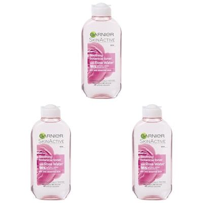 Garnier Natural Rose Water Toner Sensitive Skin 200ml (Packaging May Vary) (Pack of 3)
