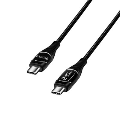 LogiLink CU0181 - Cavo di connessione USB 2.0 Type-C (maschio/maschio) con chipset E-mark, PD (PowerDelivery) e display OLED, lunghezza: 1 m