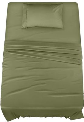 Utopia Bedding Twin Sänglakan Set – 3-delat sängkläder – borstad mikrofiber – krympnings- och blekningsbeständig – enkel skötsel (tvilling, oliv)