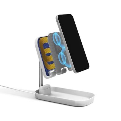 KODAK Mobiele telefoonstandaard voor bureau met opladen, draadloos Qi-opladen (10 W) met verstelbare hoogte en houder, telefoonhouder voor bed, kantoor, tafel, telefoonstandaard voor alle mobiele