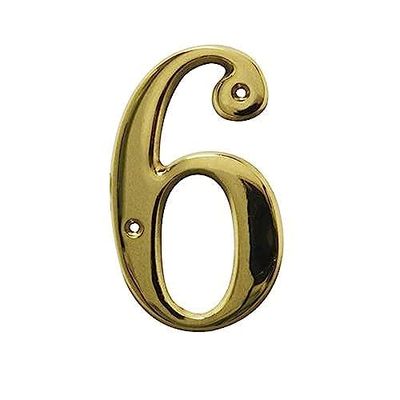Amig - Polished Brass Number 6 for Screws Inside and Outside | Dimensions: 50mm | Perfect on Gates, Walls or facades | Gold Finish