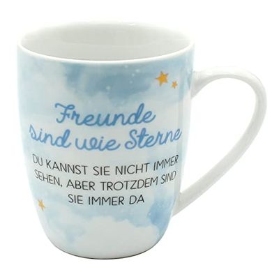 Dekohelden24 Tazza da caffè in porcellana, motivo: Amici sono come stelle, dimensioni: 9,8 x 8,2 cm, capacità 250 ml, lavabile in lavastoviglie.