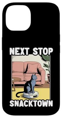 Next Stop Snacktown Cat Robot Vacuum Cleaner Cat Case for iPhone 14