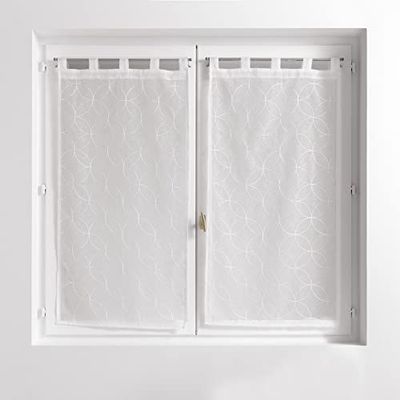 Douceur d'Intérieur, Paire de Voilages à Passants (2 x 60 x 160 cm) Olympia Blanc, Voile Sablé Brodé